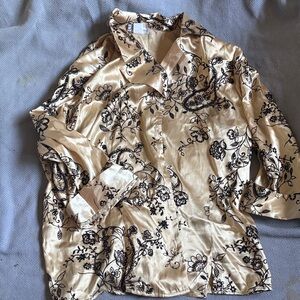 Velvet Floral on Silky Button-Up Shirt